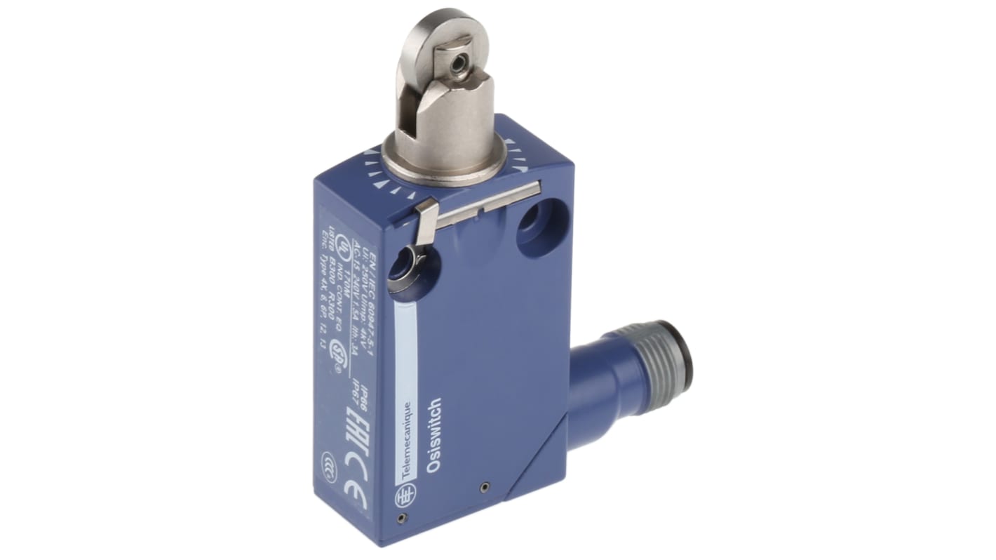 Interruttore di fine corsa Telemecanique XCMD2102M12, Tasto a rotella, NO/NC, 240V, 1,5A, IP66-68. Ideale per industria e movimentazione materiali.
