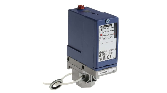 Sensore di pressione differenziale Telemecanique Sensors XMLB300D2S11, 300 bar, uscita relè, IP66, -25/+70 °C.