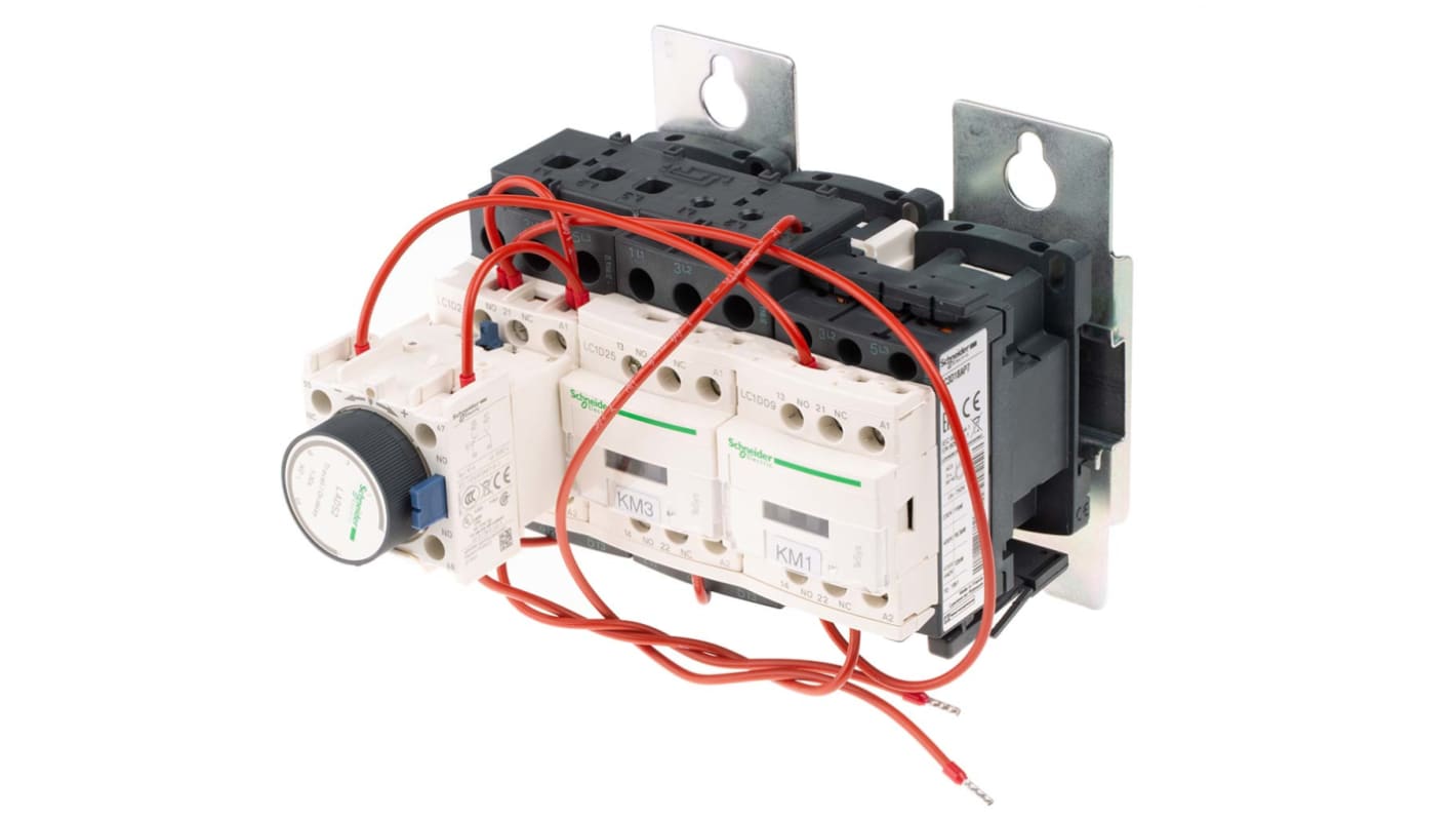 Starter stella-triangolo Schneider Electric LC3D18AP7, potenza 22 kW, 230 V, 3 poli, dimensioni 124 x 144 x 139 mm.