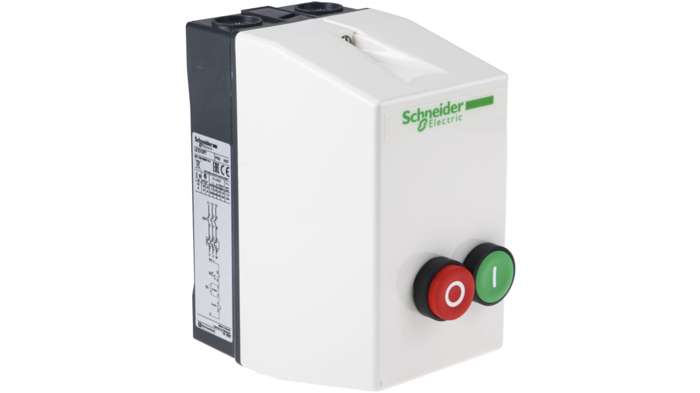 Starter DOL automatico Schneider Electric LE1D12P7, potenza 7,5 kW, tensione 690 V, dimensioni 166x88x128,5 mm, montaggio relè sovraccarico.