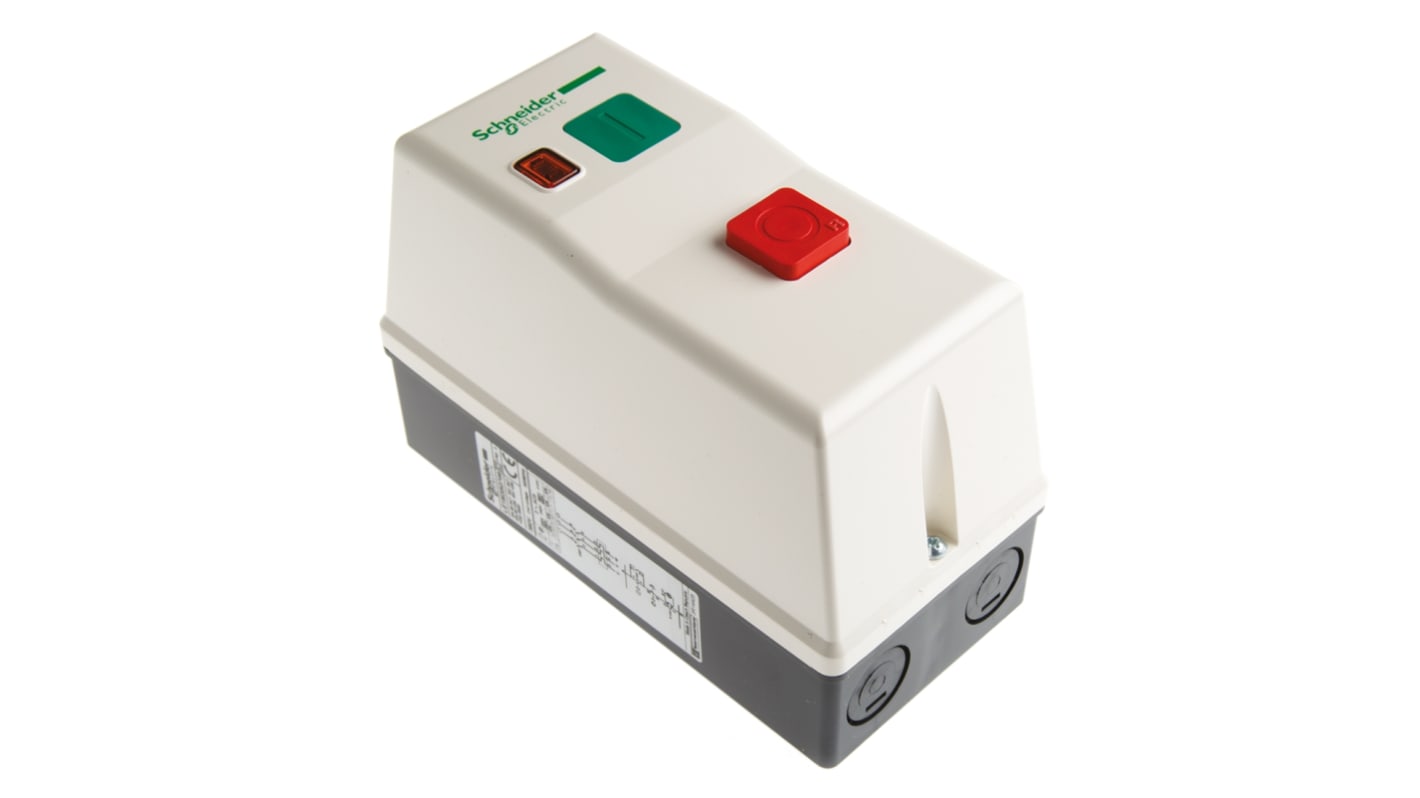 Starter DOL automatico Schneider Electric LE1M35Q708, potenza 1,1 kW, IP65, montaggio su guida DIN, dimensioni 160x78x108 mm.