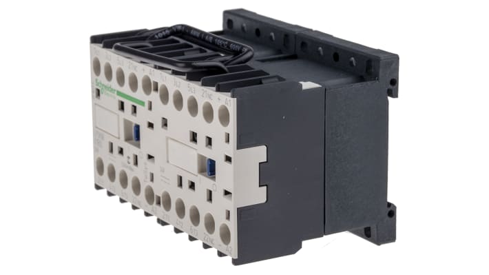 Contattore invertente Schneider Electric LP2K0601BD, 3 poli, 6A, 24V c.c., 3kW, AC-3 AC-4, per ascensori e compressori.