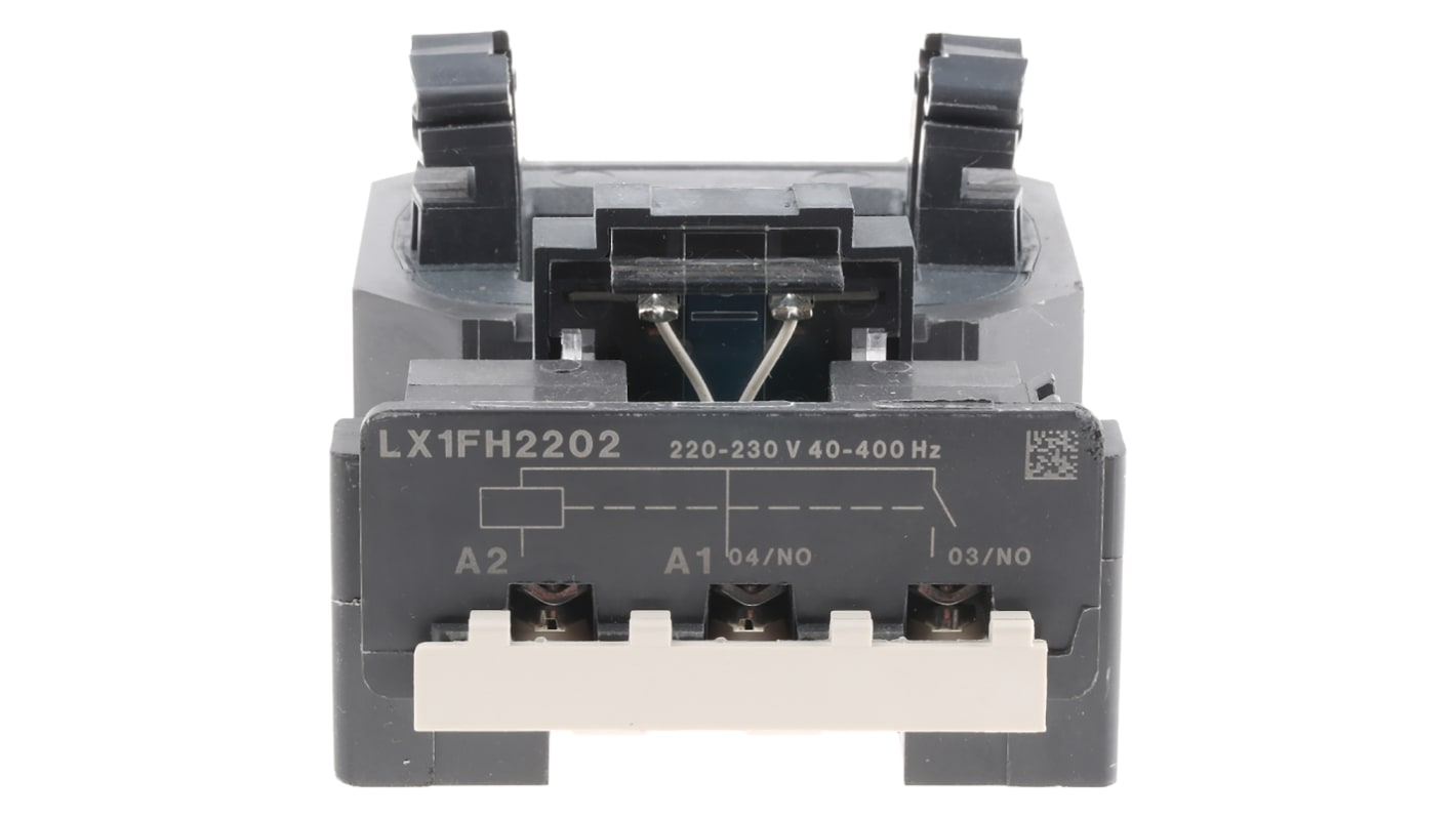 Bobina contattore Schneider Electric LX1FH2202 per serie LC1, compatibile con contattori tripolari e quadripolari.