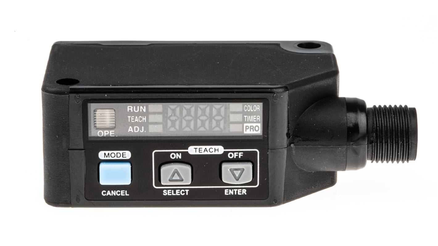 Sensore colore/contrasto Panasonic LX-101-P-Z, alimentazione 12-24 V, corrente 750 mA, display LCD, teach-in, cablato.