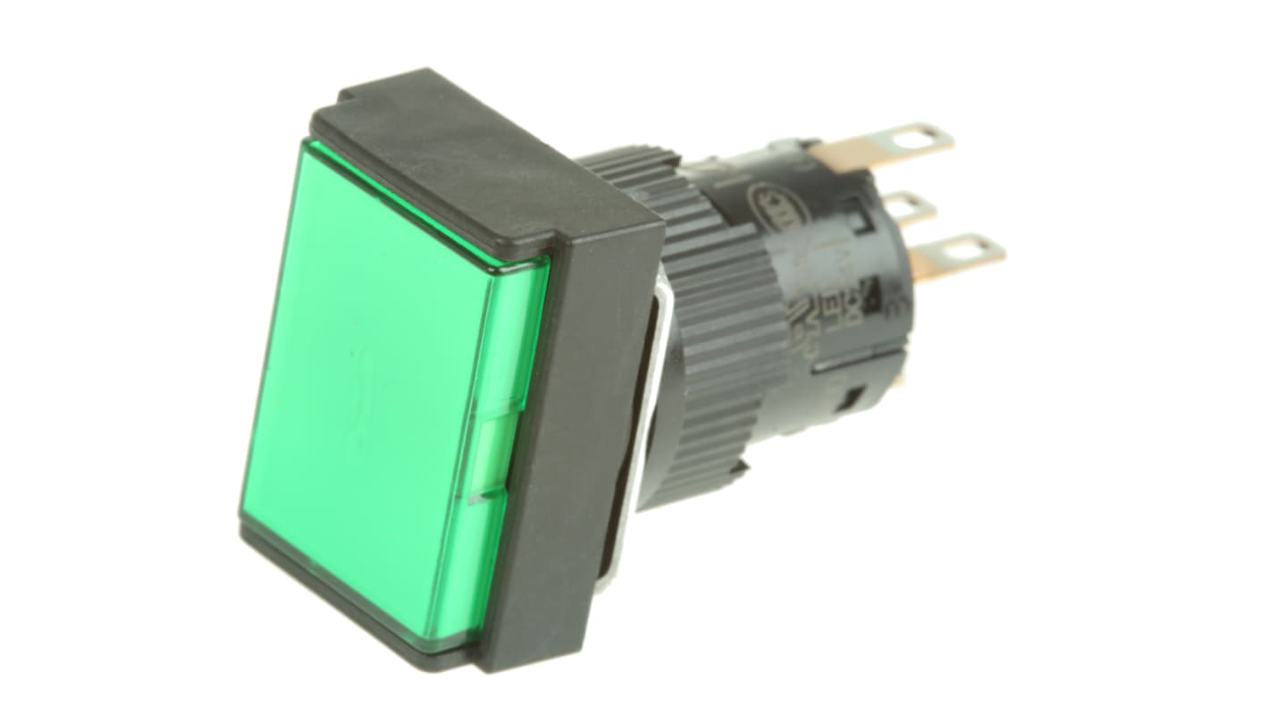 Pulsante luminoso Schneider Electric XB6EDW3B1P, SPDT a ritorno a molla, montaggio a pannello, IP65, 24V cc, verde.