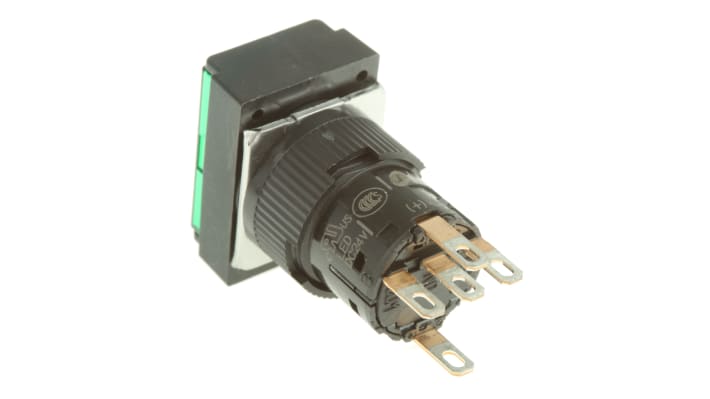 Pulsante luminoso Schneider Electric XB6EDW3B1P, SPDT a ritorno a molla, montaggio a pannello, IP65, 24V cc, verde.