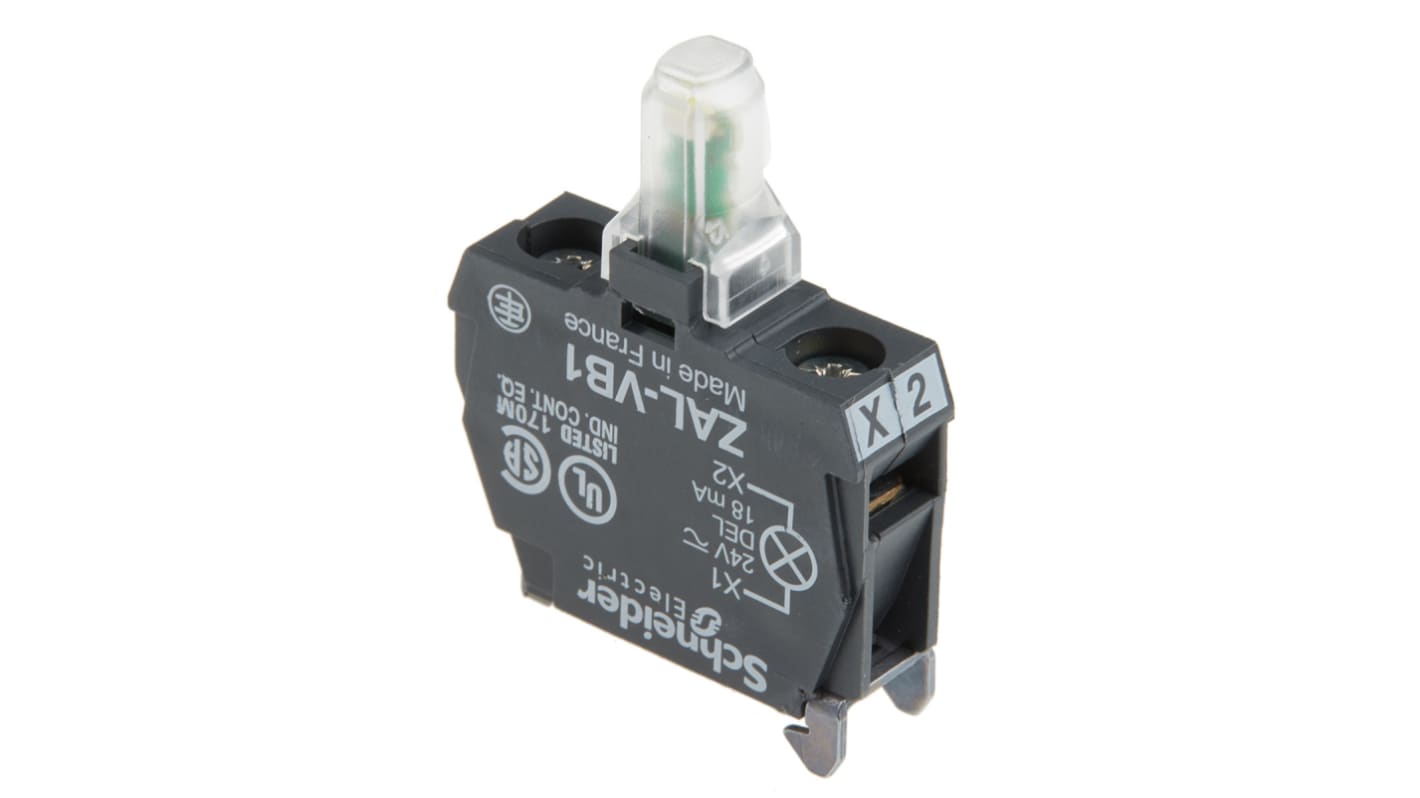 Blocco luminoso LED universale bianco 24V Schneider Electric ZALVB1 - Ideale per automazione industriale, alta visibilità e durata 100.000 ore.