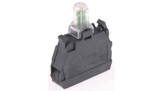 Blocco luminoso LED universale Schneider Electric ZBVBG1, 24-120V, terminali a vite, bianco. Ideale per pannelli di controllo e macchinari industriali.