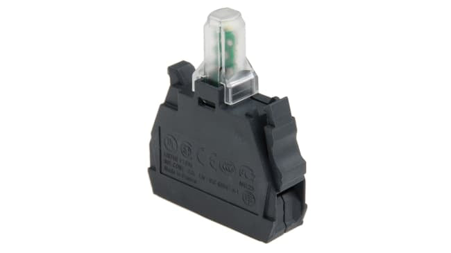 Blocco luminoso Schneider Electric ZBVG1 LED bianco 110-120V con terminali a vite, ideale per automazione industriale.