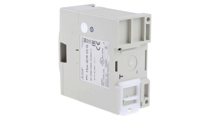 Modulo di espansione Mitsubishi Electric FX2N-8EYR-ES/UL per PLC FX3U, 8 ingressi e 8 uscite, montaggio su guida DIN. Dimensioni 90 x 350 x 87 mm.