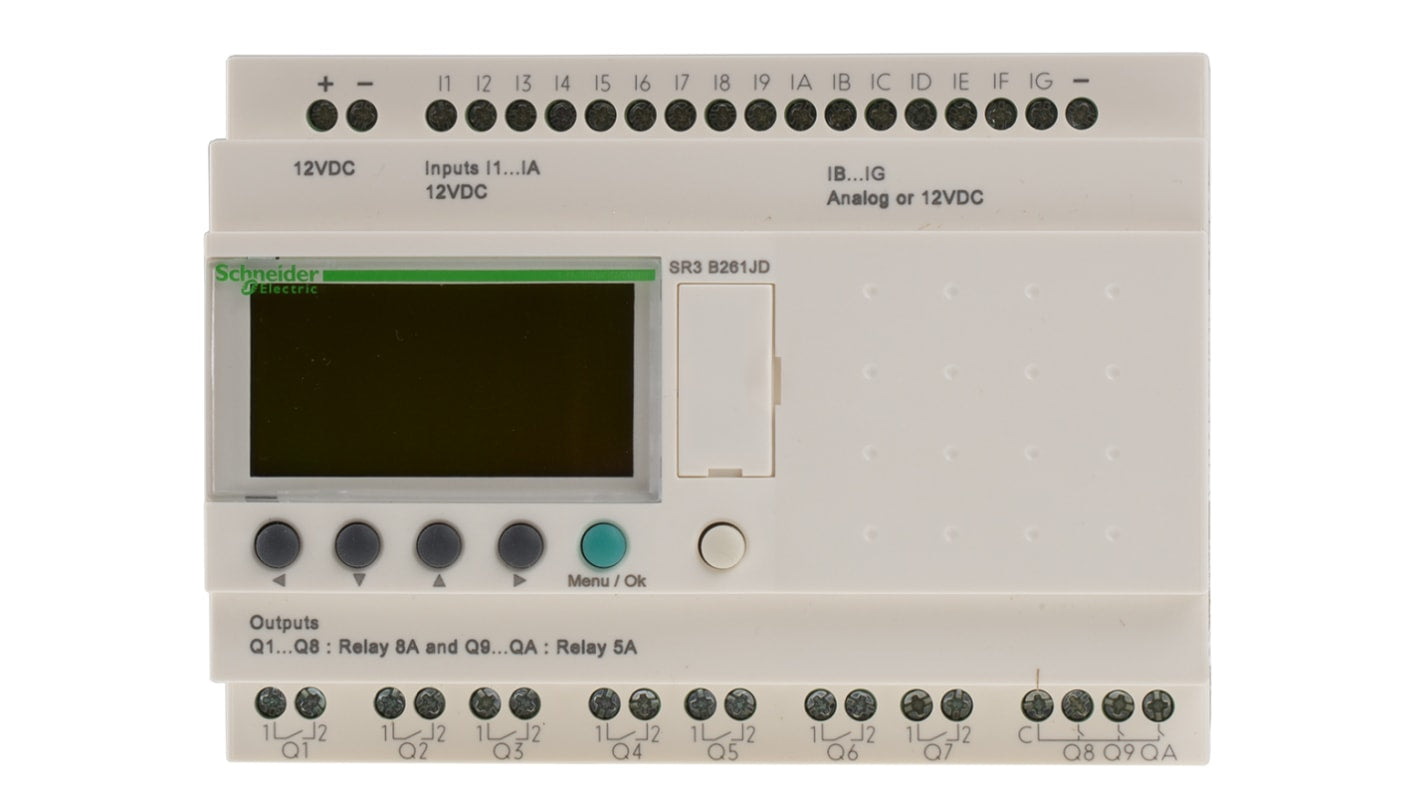 Modulo logico Schneider Electric SR3B261JD - 16 ingressi 10 uscite, Serie Zelio Logic, ideale per automazione industriale e commerciale.