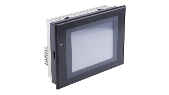 Omron NS5SQ10BV2, display HMI touchscreen 5,7", risoluzione 320x240, IP65, alimentazione 24 V c.c., dimensioni 195 x 142 x 53,8 mm.