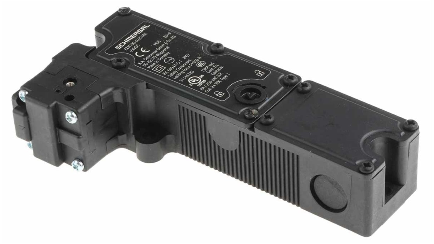 Interruttore di interblocco a solenoide Schmersal AZM190-02/01RK-24VDC, 2NC/1NA, IP67, dimensioni 41x29,5x178mm.