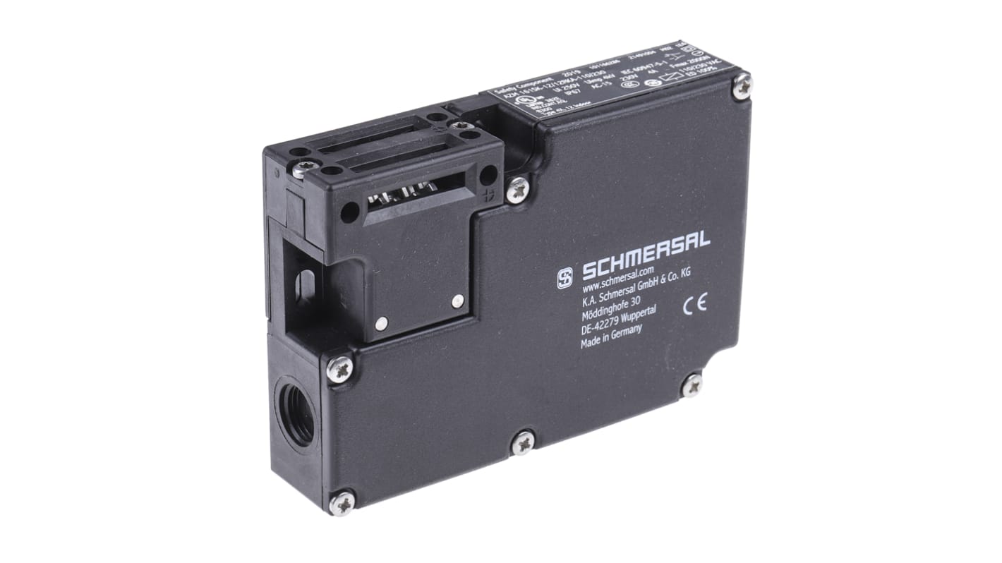 Interruttore di interblocco a solenoide Schmersal AZM 161SK-12/12RKA-110/230, alimentazione 110/230V, grado di protezione IP67.