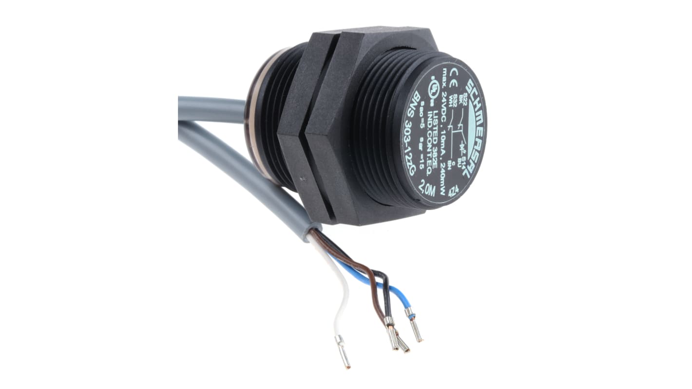 Interruttore di sicurezza senza contatto Schmersal BNS 303-12ZG, 24V cc, IP67, dimensioni 44x30 mm, sensore magnetico.