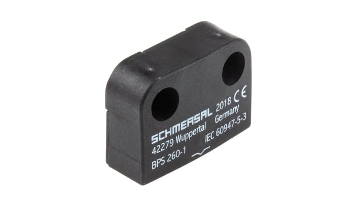Attuatore Schmersal BPS 260-1, design compatto 13 x 26 x 36 mm, grado di protezione IP67, montaggio a porta, corrente 400 mA.