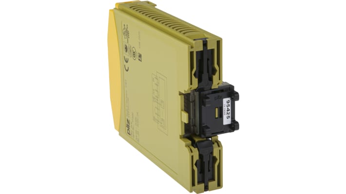 Modulo d'uscita Pilz 773500, 5 uscite, 24 V c.c., montaggio su guida DIN, dimensioni 94 x 22,5 x 121 mm.