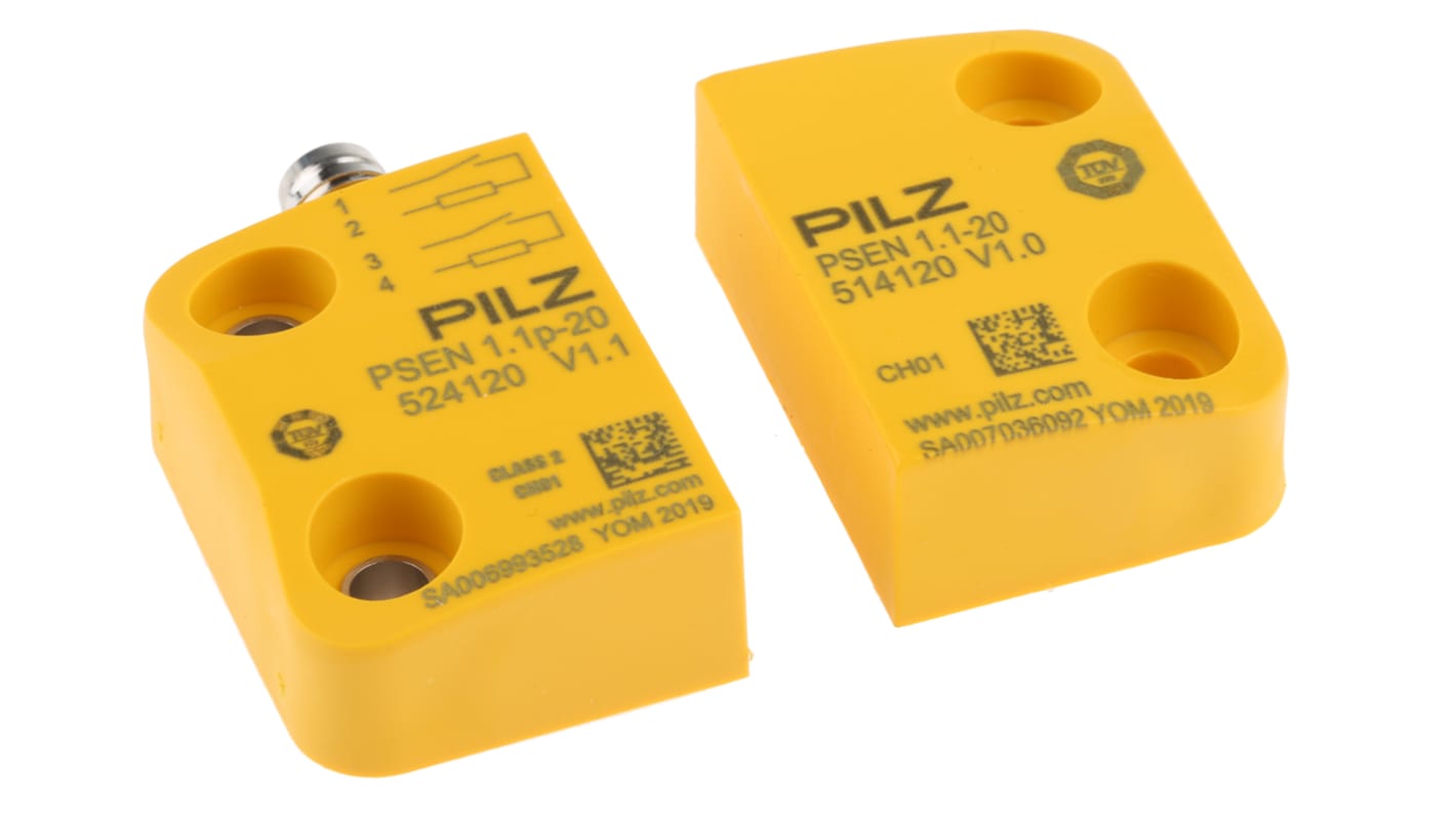 Interruttore di sicurezza senza contatto Pilz 504220, 24V cc, 2NO, IP67, dimensioni 30x26x13mm, attuatore incluso.