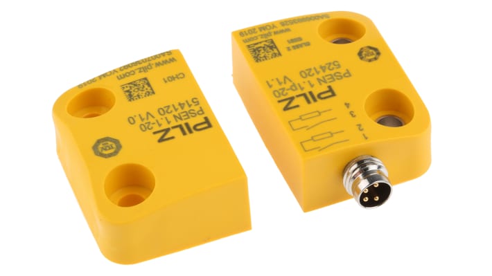 Interruttore di sicurezza senza contatto Pilz 504220, 24V cc, 2NO, IP67, dimensioni 30x26x13mm, attuatore incluso.