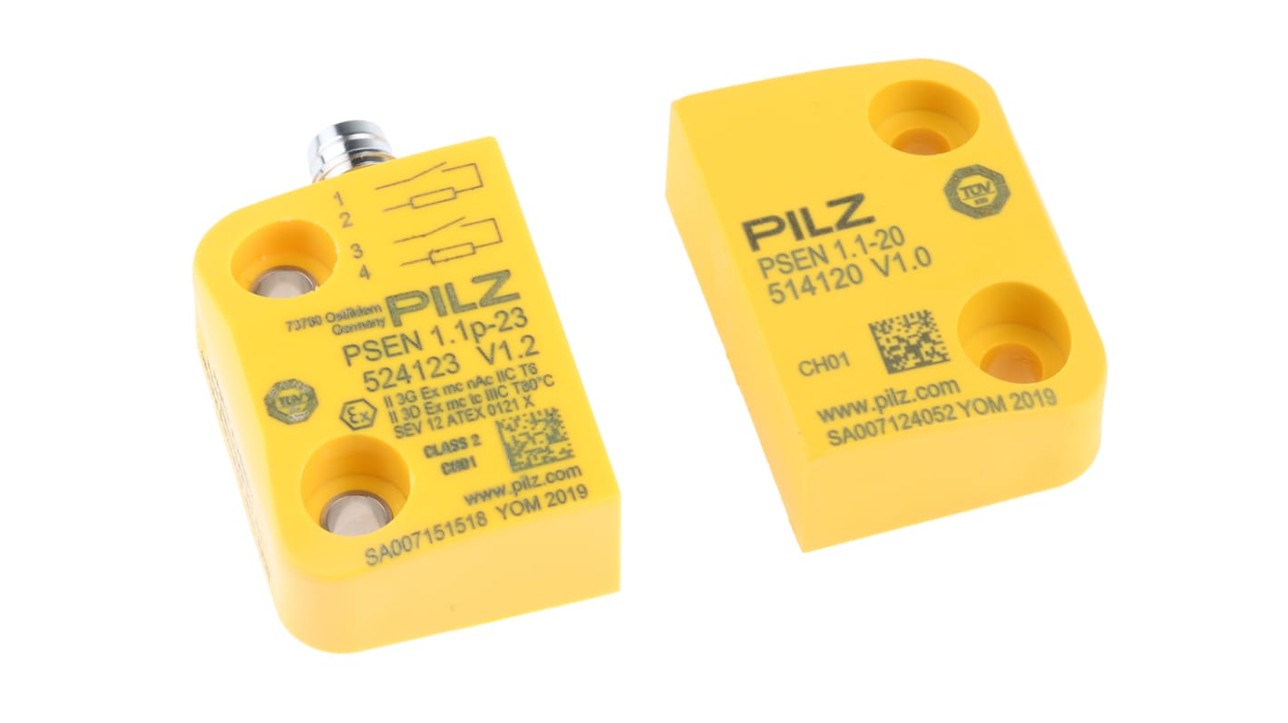 Interruttore di sicurezza senza contatto Pilz PSENmag, 24V cc, 2NO, grado di protezione IP65/IP67, dimensioni 26mm x 30mm x 13mm.