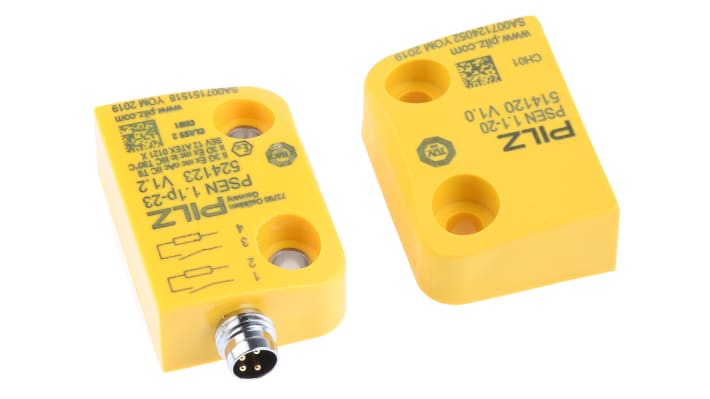 Interruttore di sicurezza senza contatto Pilz PSENmag, 24V cc, 2NO, grado di protezione IP65/IP67, dimensioni 26mm x 30mm x 13mm.