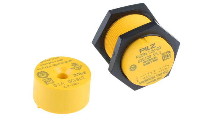 Interruttore di sicurezza senza contatto Pilz PSENmag, design rotondo M30, 24V cc, grado di protezione IP65/IP67.