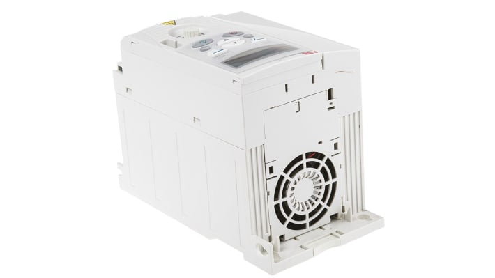 Inverter ABB ACS150-01E-07A5-2, 1,5 kW, 230 V, 1 fase, dimensioni 239x142x105 mm, con pannello di controllo e filtro EMC.