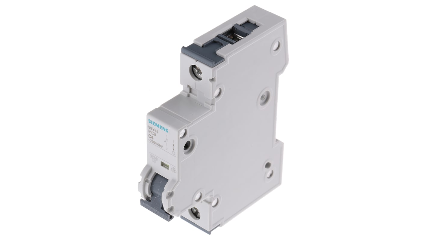 Interruttore magnetotermico Siemens 1P 4A 10 kA, Tipo C (5SY4104-7) per protezione affidabile in c.a. e c.c. Grado di protezione IP20, resistente e sicuro per ambienti industriali.