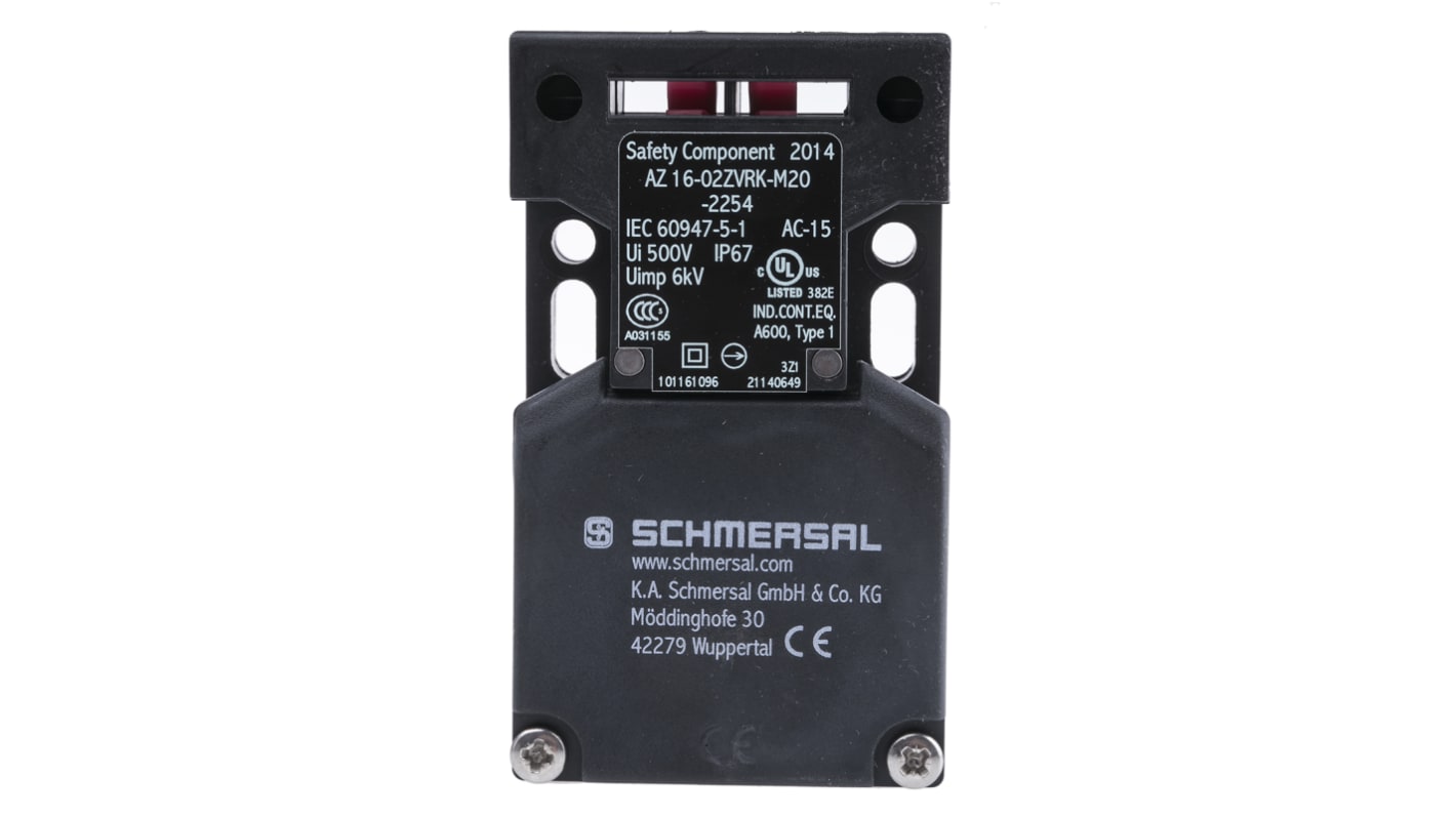 Interruttore di interblocco di sicurezza Schmersal AZ16, 2NC, con chiave, protezione IP67, dimensioni 90mm x 52mm x 30mm.