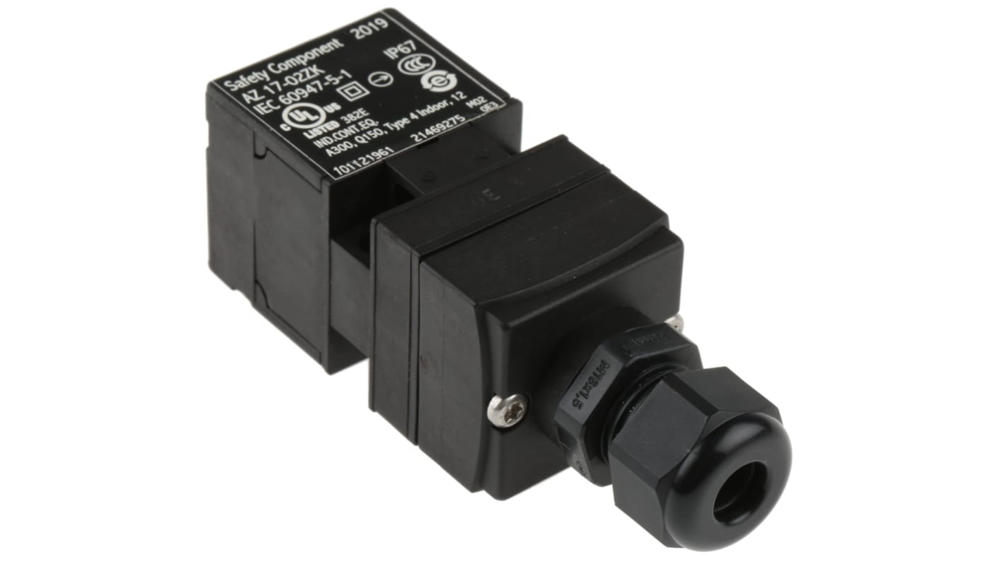 Interruttore di interblocco di sicurezza Schmersal AZ 17-02ZK, blocco a chiave, 2NC, IP67, dimensioni 85x30x30mm, per ambienti industriali.