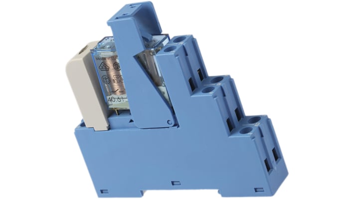 Finder 48.61.7.024.0050SPA, relè d'interfaccia per guida DIN, 24V cc, contatti SPDT, dimensioni 15.8 x 75.3 x 78.6 mm.