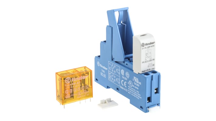 Finder 48.61.8.230.0060SPA, relè d'interfaccia per guida DIN, 230V ca, contatti SPDT, dimensioni 15.8 x 75.3 x 78.6 mm.