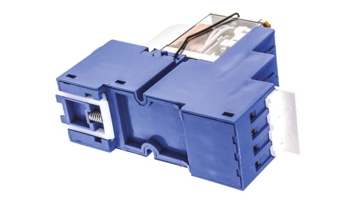 Finder 58.34.8.230.0060SMA, relè d'interfaccia 4PDT per guida DIN, tensione 230V, corrente 7A, dimensioni 27 x 73 x 78.4 mm.