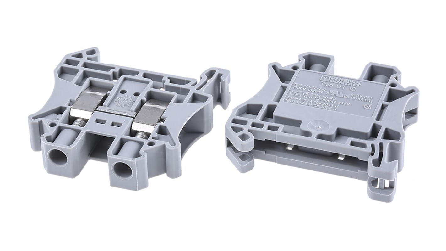 Morsettiera passante Phoenix Contact 3044160 - Connettore in lega di rame, 76A, 8kV, per applicazioni industriali. Montaggio su guida DIN, resistente a urti e vibrazioni.