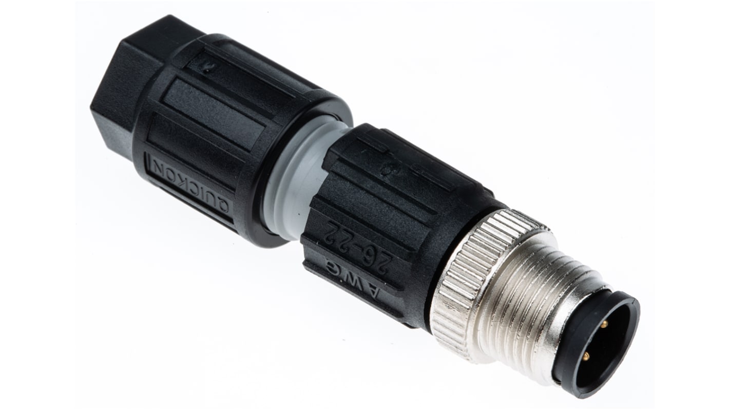 Connettore circolare maschio Phoenix Contact SACC M12, 4 poli, IP67, QUICKCON per automazione e trasmissione Ethernet.