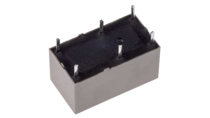 Relè monostabile Panasonic DSP1-DC12V-F per PCB, 12V cc, 5A, dimensioni 20,2 x 11 x 10,5 mm, vita 50 milioni di cicli.