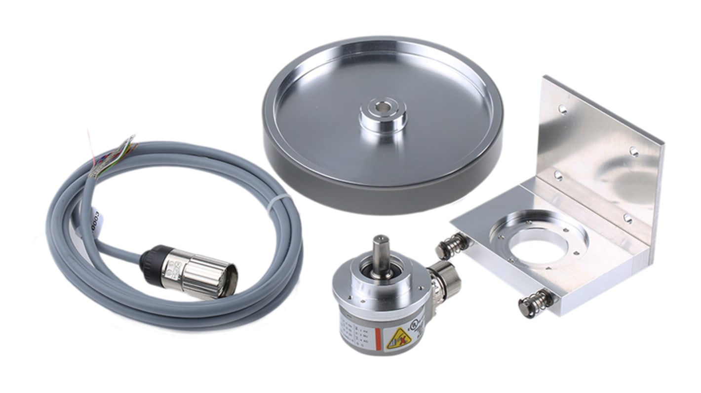 Ruota di misurazione Kübler VULCOLAN KIT per kit di misurazione lunghezza, montaggio a clip o a vite, grado di protezione IP65.