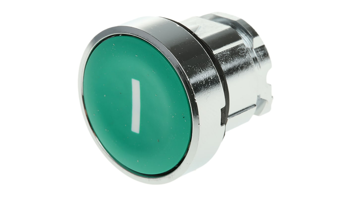 Attuatore pulsante ritorno a molla Harmony XB4, verde. Diametro 22mm, IP66/67/69K. Ideale per applicazioni tecniche. Schneider Electric - ZB4BA331.
