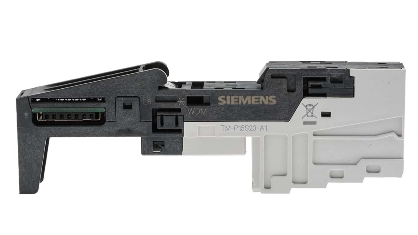 Modulo I/O PLC Siemens 6ES7193-4CC20-0AA0 per serie ET200S, montaggio su guide autobloccanti, compatibile con moduli di alimentazione.