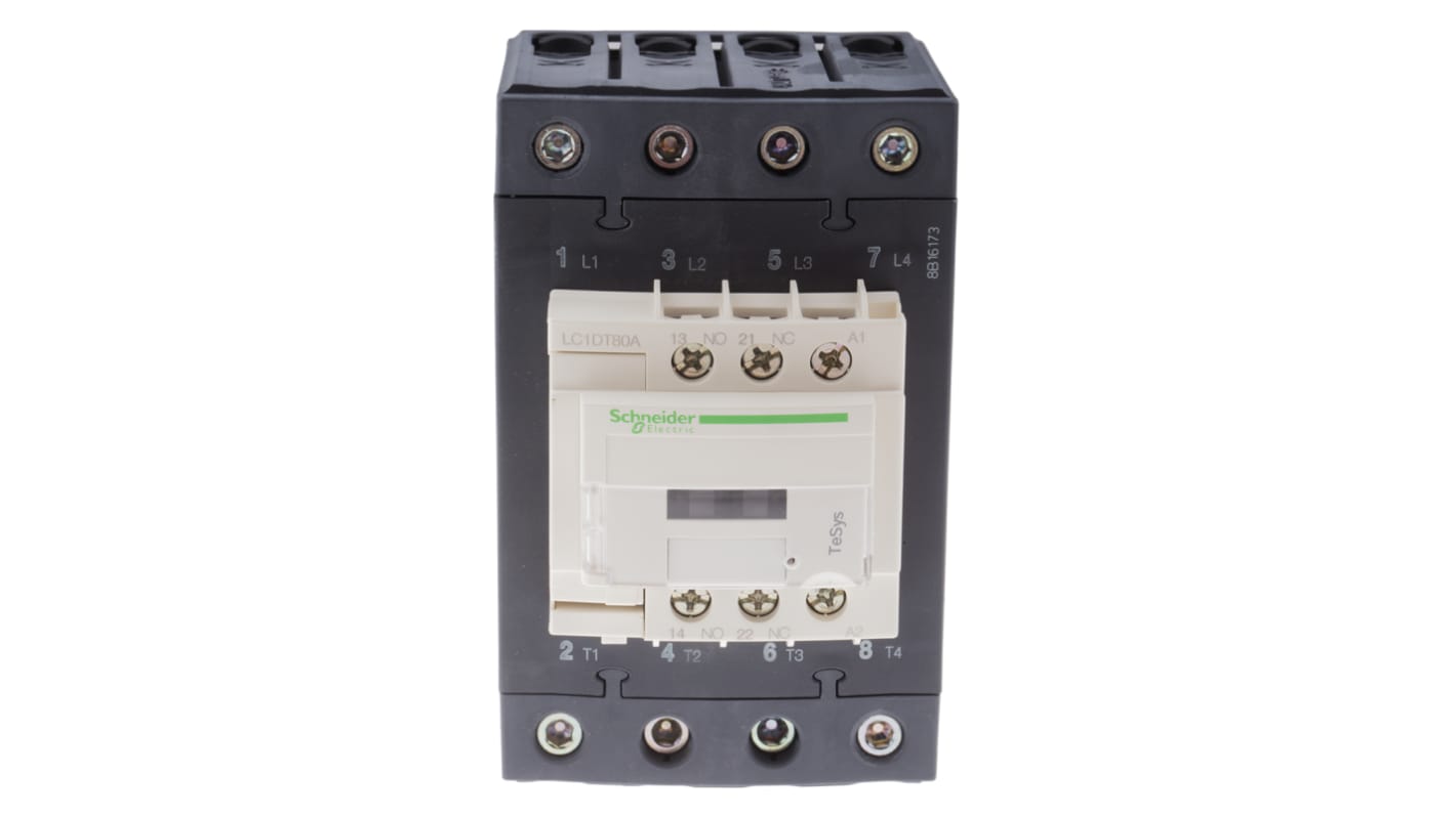 Contattore Schneider Electric LC1DT80AP7 4 poli 80A 230V c.a. per applicazioni AC-1 e AC-3. Alta affidabilità e configurazione semplice.