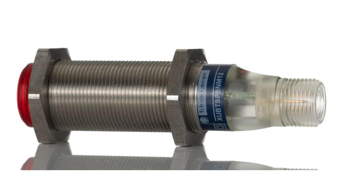 Sensore fotoelettrico cilindrico a retroriflessione Telemecanique Sensors XUBTSPSNM12, rilevamento fino a 1,4 m, connettore M12, IP69K.