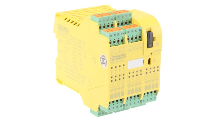 Phoenix Contact 2986232, controller di sicurezza PSR-TRISAFE, 20 ingressi e 6 uscite, dimensioni 114,5 x 67,5 x 112 mm.