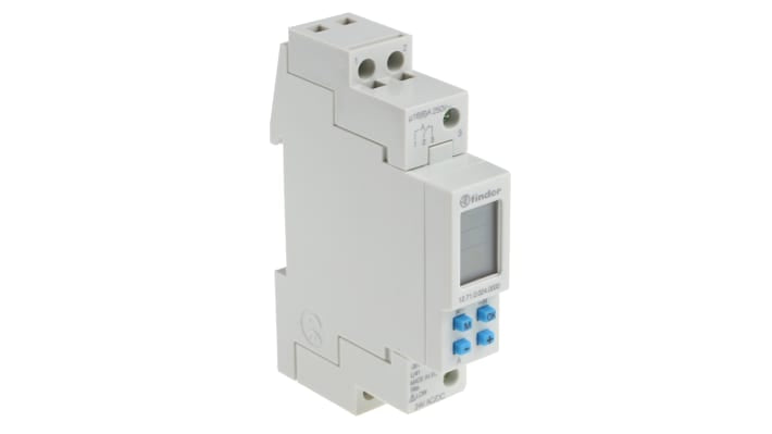 Finder 12.71.0.024.0000, temporizzatore digitale per guida DIN, 24 V, SPDT, programmabile, dimensioni 90 mm x 60 mm.