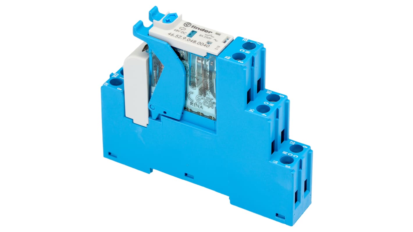 Finder Relè d'interfaccia 4C, bobina 48V cc, contatti DPDT, dimensioni 81 x 15.8 x 64.6 mm, per guida DIN.
