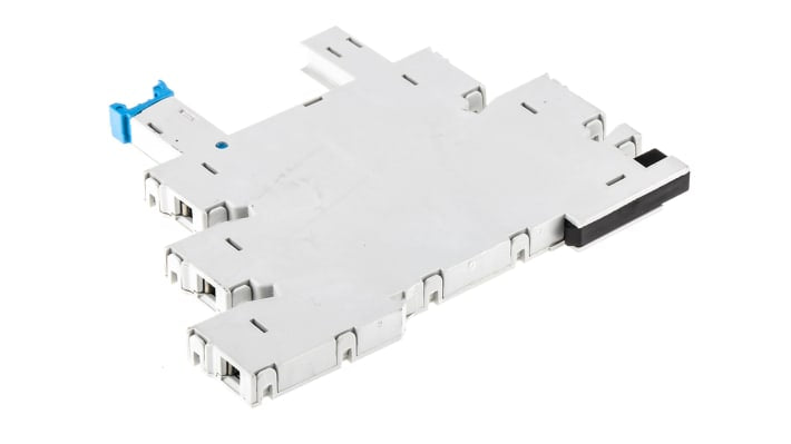 Zoccolo Finder 93.21.0.024 per relè serie 34.51, montaggio su guida DIN, 5 pin, 6A, 250VAC, grado di protezione IP20.