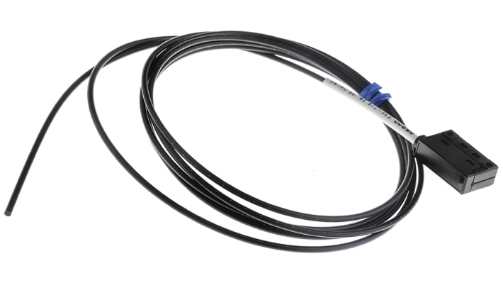 Sensore a fibre ottiche Omron E32-T16, IP67, rilevamento fino a 3700 mm, dimensioni 27 x 8,4 x 15,5 mm, facile montaggio.