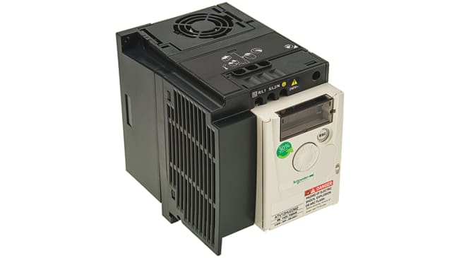 Inverter Schneider Electric ATV12HU22M2 2,2 kW 230V c.a. 1 fase 400Hz per motori industriali e macchinari, con comunicazione Modbus e dissipatore integrato.