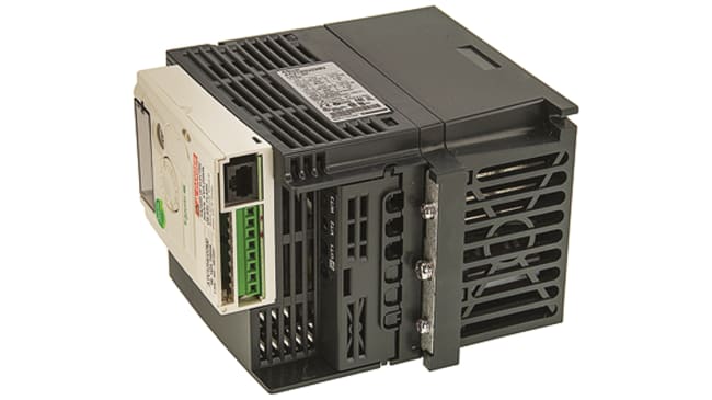 Inverter Schneider Electric ATV12HU22M2 2,2 kW 230V c.a. 1 fase 400Hz per motori industriali e macchinari, con comunicazione Modbus e dissipatore integrato.