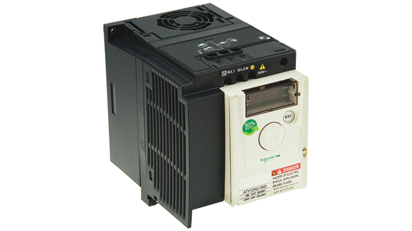 Schneider Electric ATV12HU15M2 Inverter 1,5 kW 230 V c.a. Monofase - Ideale per motori industriali. Con protocollo Modbus e design compatto.