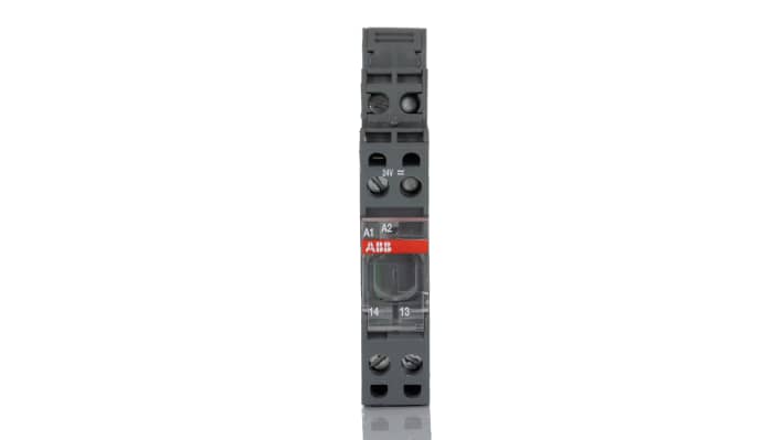 Relè d'interfaccia ABB RB111R-24VUC, 24V, SPST, montaggio su guida DIN, dimensioni 70 x 12 x 75 mm, LED integrato.